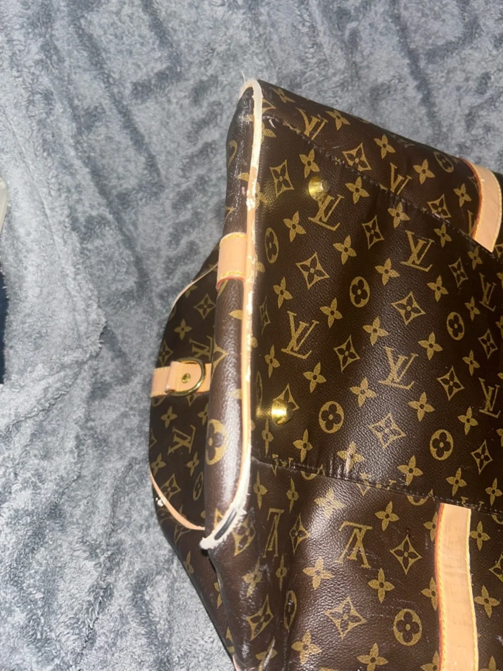 Brown Monogram Canvas Tote with Natural Leather Trim - Picture 4 of 6